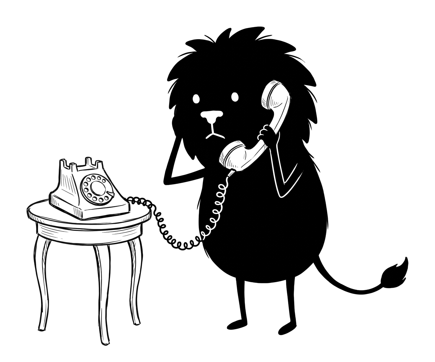 Leo houdt de hoorn van een oude draaischijftelefoon aan zijn oor en luistert aandachtig.