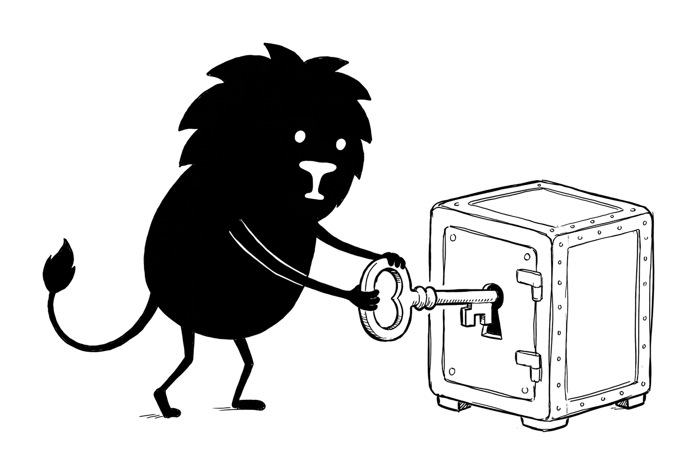 Leo draait een grote oude sleutel om in het slot van een kluis.